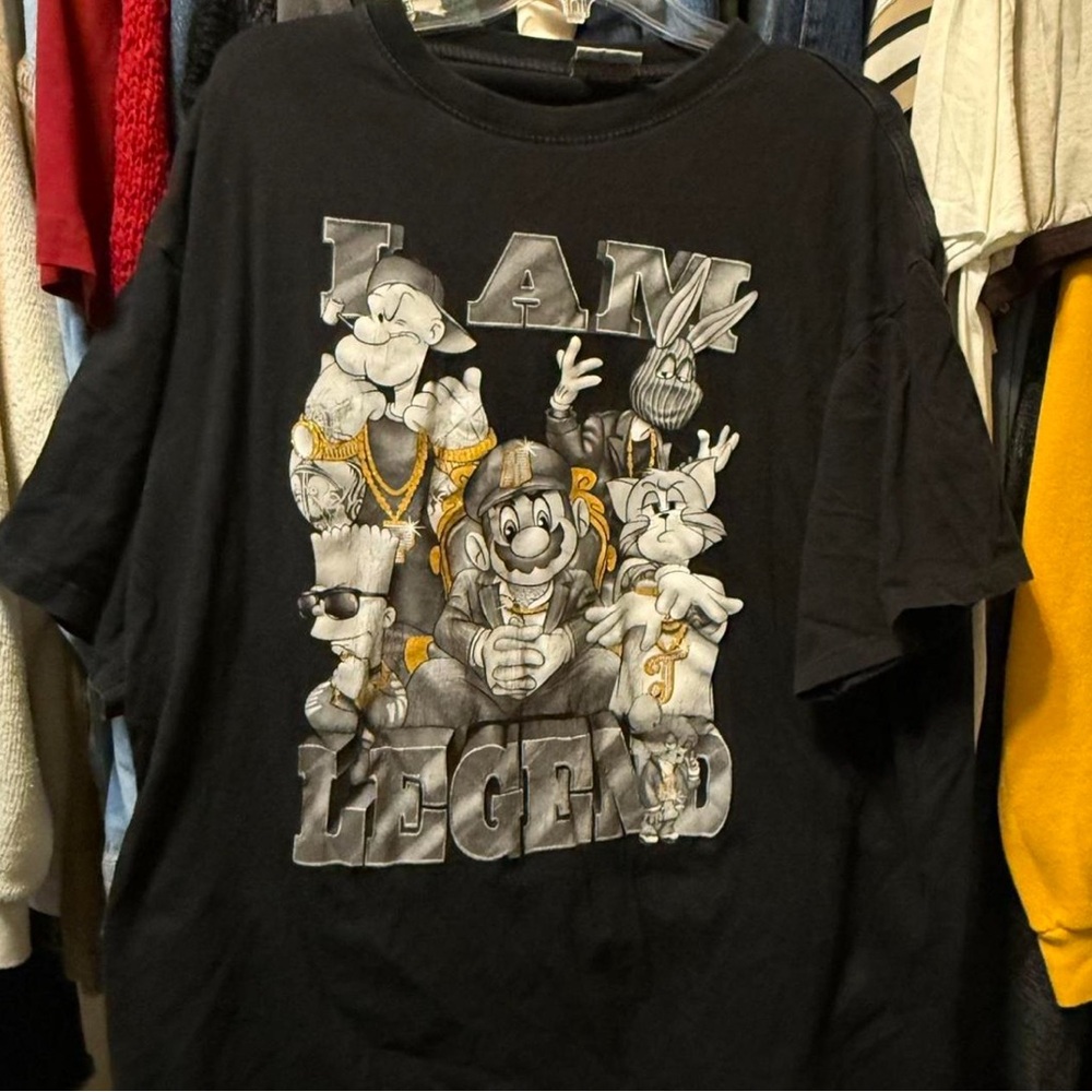 Black Graphic T-Shirt with Cartoon Characters